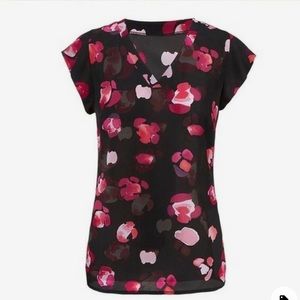 CAbi Black Floral Blouse with Pink and Red Accents
